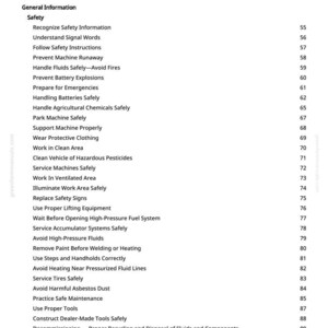 Puede incluir: Una p&aacute;gina de un manual titulada "Tabla de Contenidos". El documento enumera temas de seguridad como "Reconocer la informaci&oacute;n de seguridad", "Prevenir explosiones de bater&iacute;a" y "Evitar el polvo de amianto nocivo". Los n&uacute;meros de p&aacute;gina est&aacute;n a la derecha.