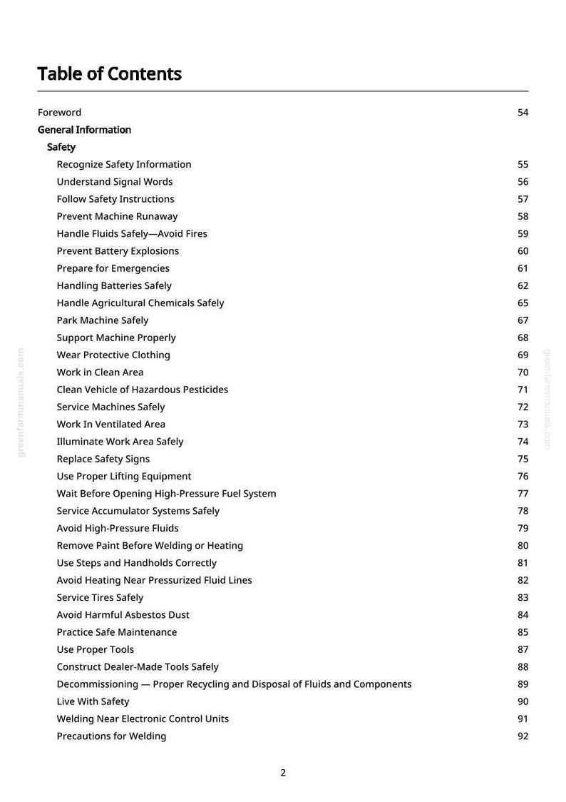 Puede incluir: Una p&aacute;gina de un manual titulada "Tabla de Contenidos". El documento enumera temas de seguridad como "Reconocer la informaci&oacute;n de seguridad", "Prevenir explosiones de bater&iacute;a" y "Evitar el polvo de amianto nocivo". Los n&uacute;meros de p&aacute;gina est&aacute;n a la derecha.
