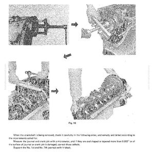 May include: Diagram illustrating the disassembly of a crankshaft, with arrows indicating steps. Text includes "CRANKSHAFT" and "3-1 DISASSEMBLING OF CRANKSHAFT." The image is from a manual, with instructions and measurements.