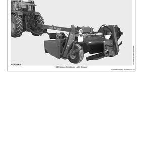 May include: A black and white image of a John Deere tractor attached to a 530 Mower-Conditioner with Grouper. The image includes the text "Identification Views", "JOHN DEERE", and "25". The model number CC1026678 is visible.