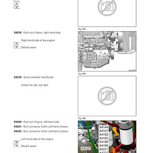 May include: Diagram from a Fendt 300 Vario S4 manual. The page includes diagrams of the vehicle's engine and electrical components, with labels such as "Earth pin Engine" and "Butt connector Earth".