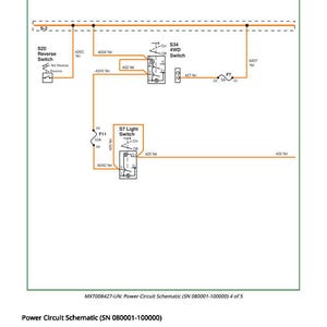 K&ouml;nnte beinhalten: Ein Stromlaufplan mit beschrifteten Komponenten, einschlie&szlig;lich Schaltern und Leitungen. Das Diagramm verwendet ein Farbsystem mit roten und gelben Linien und enth&auml;lt Textbezeichnungen wie "Reverse Switch" und "4WD Switch".