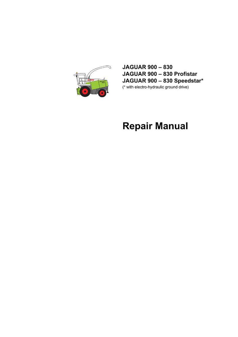 Peut inclure: Un manuel de r&eacute;paration avec le texte "Repair Manual" en noir. Le manuel r&eacute;pertorie les mod&egrave;les JAGUAR 900-830, JAGUAR 900-830 Profistar et JAGUAR 900-830 Speedstar. Une petite illustration d'une machine agricole verte et rouge est &eacute;galement pr&eacute;sente.