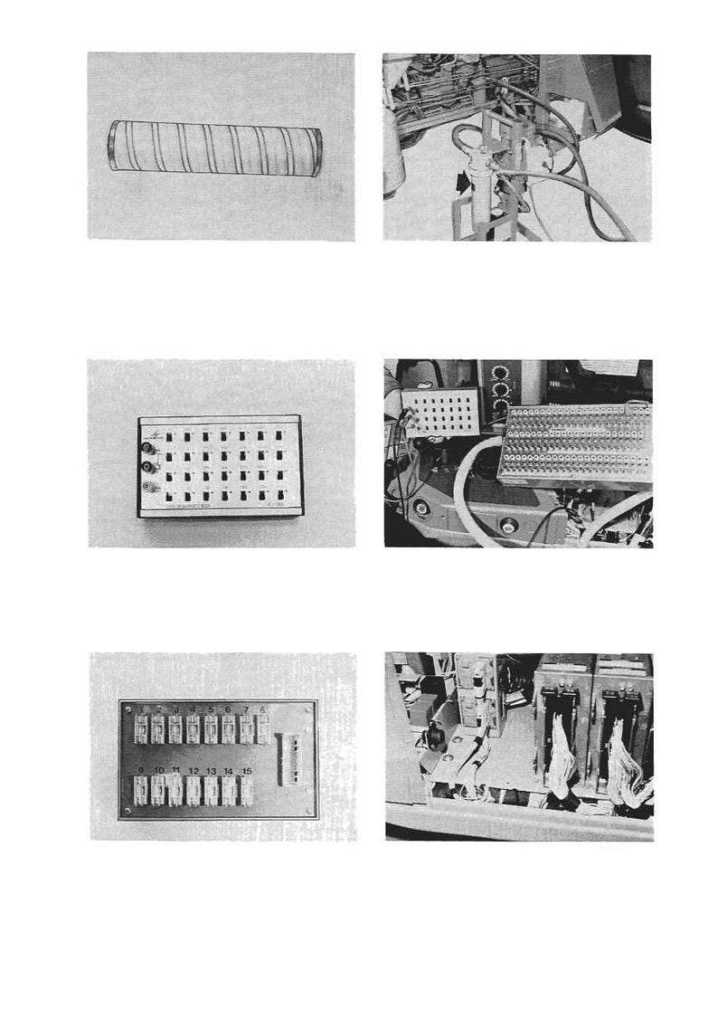 May include: A collection of black and white images showcasing vintage electronic components. The images include a cylindrical object, a control panel with multiple switches, and various circuit boards with wires and connectors. The overall theme suggests a focus on early technology.