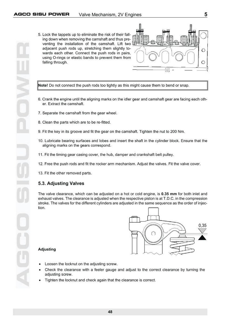May include: Diagram of a valve mechanism with text instructions. The text includes steps for adjusting valves, with a specified clearance of 0.35 mm. The image also shows a diagram of the valve assembly.