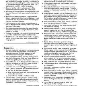May include: A page from a safety manual with the title "Safety." The text includes instructions for operator training, safe operation, and preparation for equipment use. The page has a white background with black text.