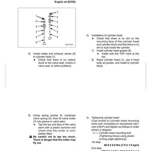 Puede incluir: Diagrama de componentes del motor con instrucciones de desmontaje y montaje. Incluye gu&iacute;as de v&aacute;lvulas, v&aacute;stagos, muelles y pasos de instalaci&oacute;n de la culata. Las medidas est&aacute;n en Nm y kgm.