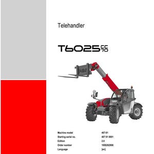 May include: A service manual cover showing a red and grey Telehandler T602555. The machine has large tyres and a lifting arm with forks. The Weidemann logo is at the bottom.