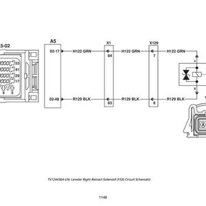 May include: A schematic diagram of an electrical circuit, featuring labeled components and wiring. The diagram includes connectors, relays, and text labels such as "H122 GRN" and "R129 BLK". The text "TX1244364" is also present.
