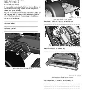K&ouml;nnte beinhalten: Produktidentifikationsleitfaden f&uuml;r einen E-Cut Hybrid Fairway M&auml;her. Das Dokument enth&auml;lt Diagramme von M&auml;herteilen mit Beschriftungen f&uuml;r Produktidentifikation, Motornummer und Schneideinheiten. Text enth&auml;lt Modell- und Seriennummerinformationen.