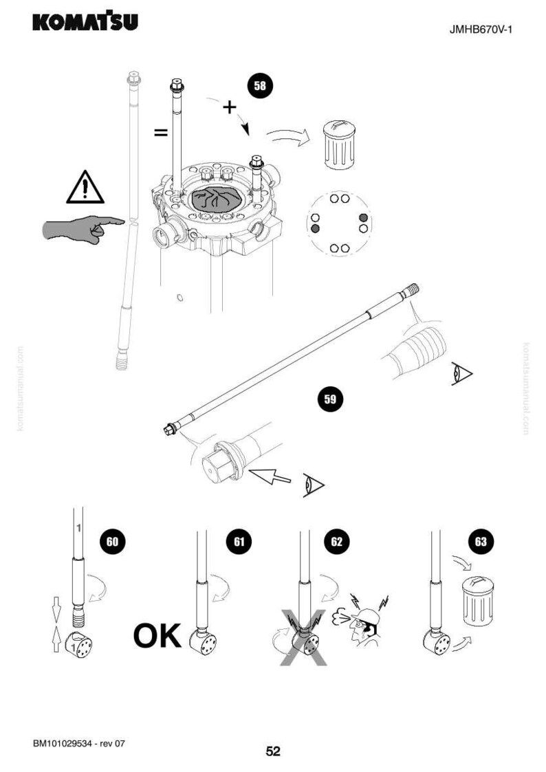 May include: An engineering diagram from Komatsu, featuring various mechanical components and assembly instructions. The image includes detailed illustrations of parts, arrows indicating assembly steps, and the Komatsu logo at the top.