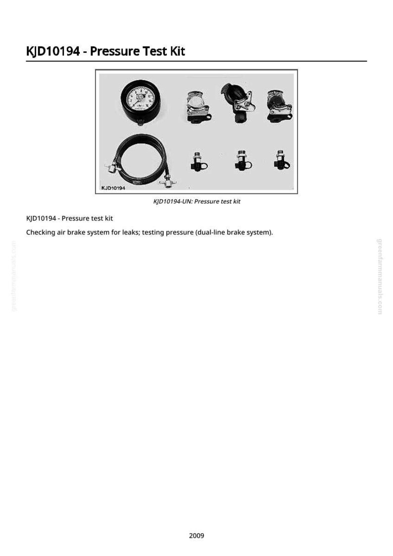 May include: A pressure test kit, model KJD10194, featuring a gauge, various fittings, and a hose. The kit is designed for checking air brake systems for leaks and testing pressure in dual-line brake systems. The text "KJD10194-UN: Pressure test kit" is also visible.
