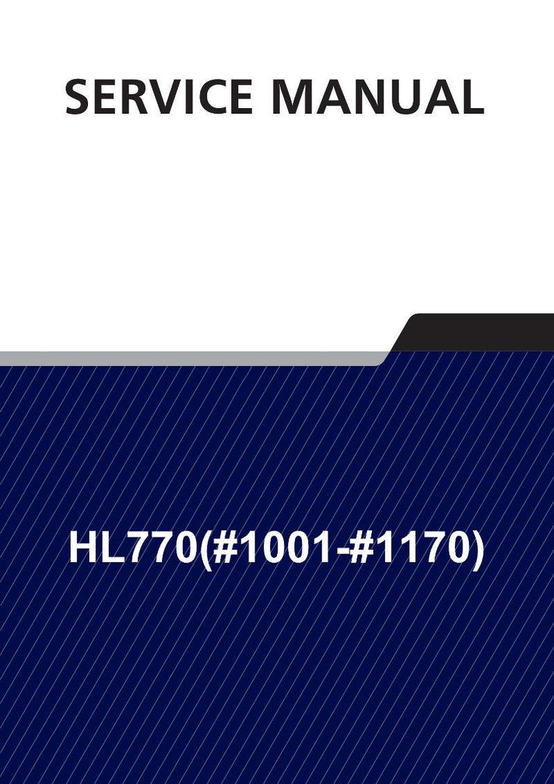May include: A service manual with the title "SERVICE MANUAL" in bold, black text. Below the title is the text "HL770(#1001-#1170)". The background is a dark blue with white diagonal lines.