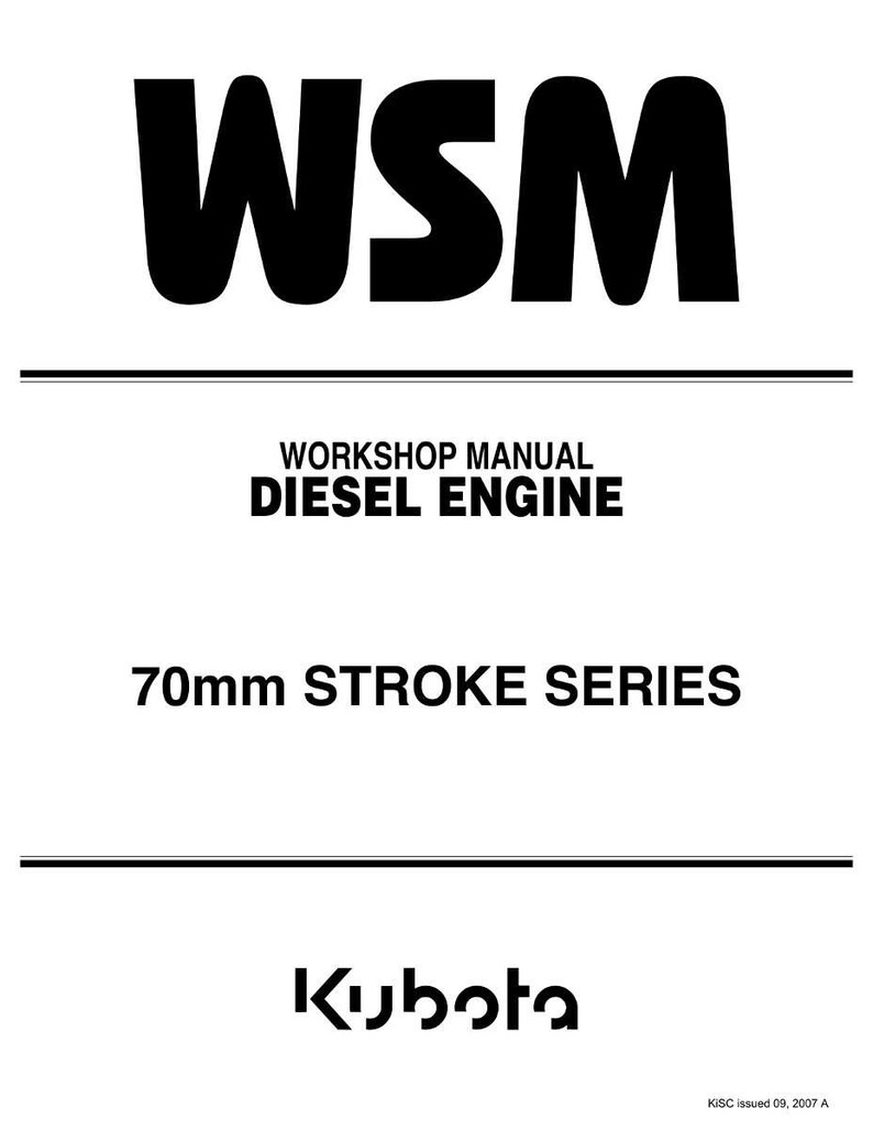 May include: A white document with black text. The text reads "WSM", "WORKSHOP MANUAL DIESEL ENGINE", and "70mm STROKE SERIES". The Kubota logo is at the bottom. The document is a workshop manual.