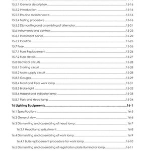 May include: A detailed table of contents from a manual, featuring sections on lighting equipment, electrical circuits, and instruments. The document includes the text "ARGOTRACTORS" and "DISCOVERY II P/N 6758992A1".