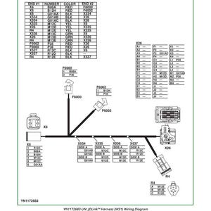May include: A detailed wiring diagram for a JDLink&trade; Harness (W31). The diagram includes labels for connectors, wires, and their corresponding colors. Text labels and a legend are included for clarity. The diagram is on a white background.