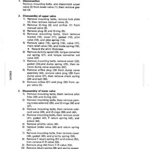 May include: A detailed technical diagram titled "Disassembly and Assembly" for a transmission control valve. The document lists numbered steps for disassembling upper and lower valves, including removing bolts, springs, and plugs. The page number is 30-93.