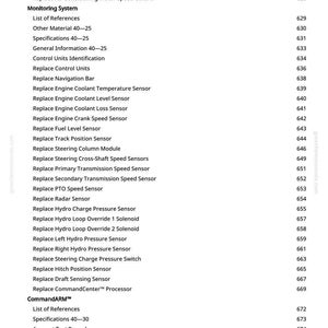 May include: A white page with a list of vehicle component replacement instructions, including sensors, switches, and modules. The text is in black, with section titles and page numbers. The document is from greenfarmmanuals.com.