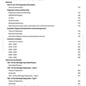 Pode incluir: Uma p&aacute;gina branca com um &iacute;ndice detalhado para um manual t&eacute;cnico. O documento abrange t&oacute;picos como sistemas hidr&aacute;ulicos, diagn&oacute;sticos el&eacute;tricos e localiza&ccedil;&otilde;es de conectores. Os n&uacute;meros das p&aacute;ginas est&atilde;o listados &agrave; direita.