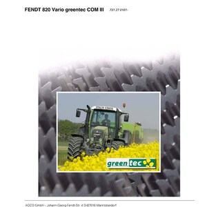 May include: A service training document with the title "Service Training" and the text "Greentec Rapeseed oil/Diesel Two Tank System". The image includes a green tractor in a field of yellow flowers and the FENDT logo.
