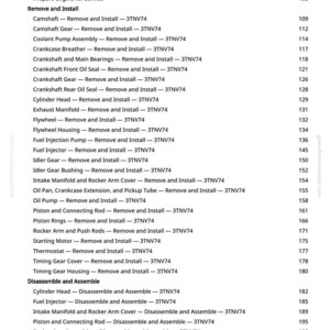 Pu&ograve; includere: Una pagina di manuale con un sommario per la riparazione del motore. Il testo include sezioni per la rimozione, l'installazione e lo smontaggio di componenti del motore, come l'albero a camme e l'albero motore.