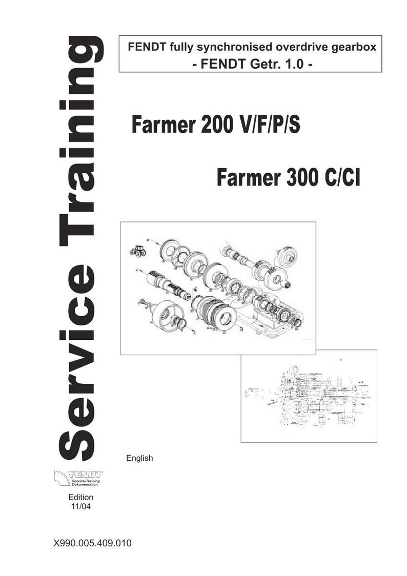 May include: A white manual with the text "FENDT fully synchronised overdrive gearbox" and "Farmer 200 V/F/P/S" and "Farmer 300 C/CI". The image includes an exploded diagram of mechanical parts.