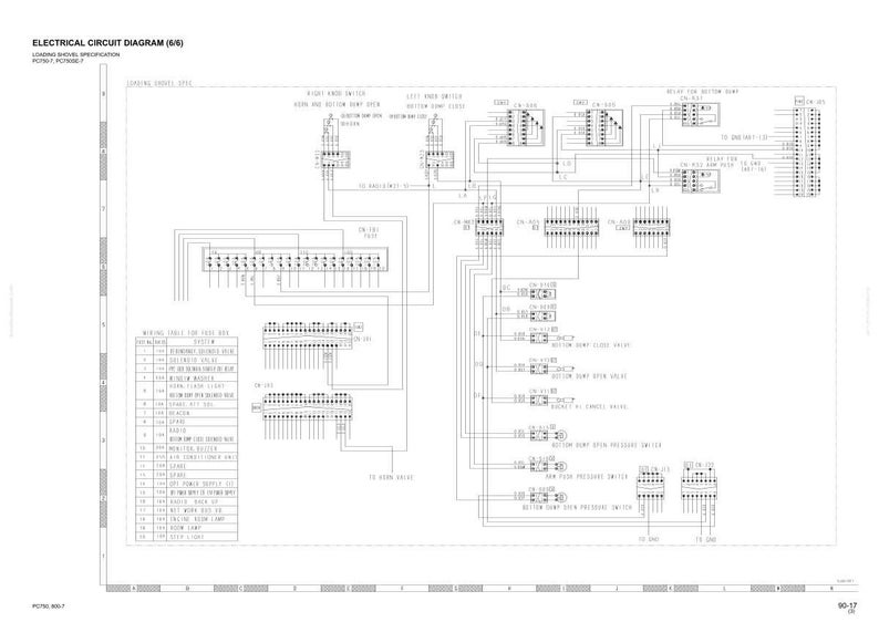 May include: A detailed electrical circuit diagram (5/6) with text and symbols, likely for a loading shovel. The diagram is in black and white, showing various components and wiring connections. The diagram includes a wiring table and other technical details.
