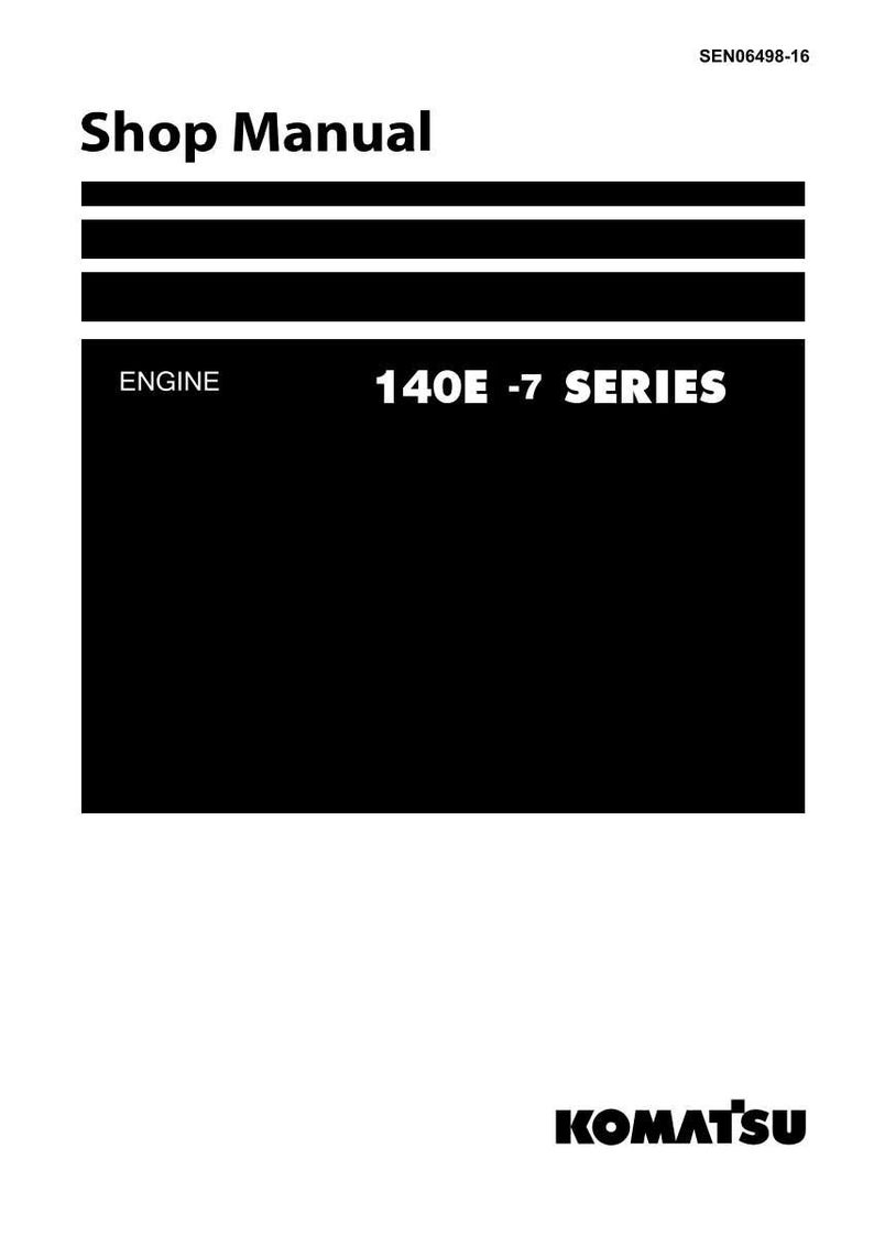 May include: A white and black shop manual with the text "Shop Manual" at the top. The text "ENGINE" is above "140E -7 SERIES". The Komatsu logo is at the bottom.