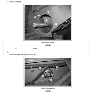 K&ouml;nnte beinhalten: Diagramm mit Maschineninstallationsanweisungen. Das Bild zeigt Nahaufnahmen von mechanischen Komponenten, einschlie&szlig;lich einer Schnecke und Lagerkomponenten. Textbeschriftungen und Pfeile weisen auf Installationsschritte und Teileidentifizierung hin.