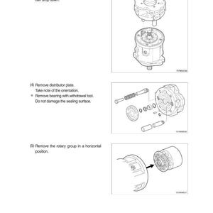May include: Diagram of mechanical components, including a distributor plate, adjustment piston, and rotary group. The image provides step-by-step instructions for disassembly, with text labels and exploded views of the parts.