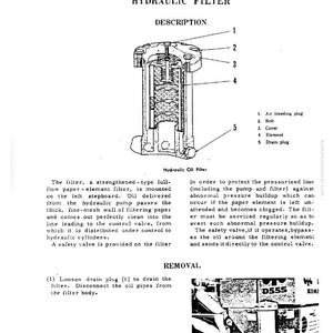Pu&ograve; includere: Diagramma tecnico di un filtro idraulico, con sezione trasversale e componenti numerati. Il testo descrive il funzionamento e la rimozione del filtro. Nessuna misura.