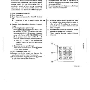 May include: A page from a manual with instructions for operating a manual shift. The text includes steps for checking disconnections, selecting speed ranges, and using switches. A diagram of a control panel is also shown.
