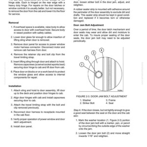 May include: A detailed diagram and text from a truck cab repair manual. The image includes instructions for door adjustment, removal, and installation, with labeled parts and diagrams for clarity. The manual is labeled N2-4.