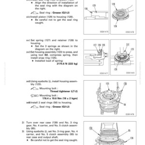 May include: Diagram of a Torqflow transmission disassembly and assembly process. Includes illustrations of parts like seal rings, pistons, springs, and housing assemblies. Measurements are in Newton-meters and kilograms.