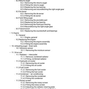 Peut inclure: Une liste d&eacute;taill&eacute;e de proc&eacute;dures m&eacute;caniques, comprenant l'entretien du moteur, l'entretien du radiateur et les op&eacute;rations de la vis sans fin. Le texte est organis&eacute; en sections et sous-sections num&eacute;rot&eacute;es, fournissant un guide complet.