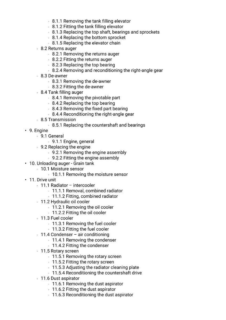Peut inclure: Une liste d&eacute;taill&eacute;e de proc&eacute;dures m&eacute;caniques, comprenant l'entretien du moteur, l'entretien du radiateur et les op&eacute;rations de la vis sans fin. Le texte est organis&eacute; en sections et sous-sections num&eacute;rot&eacute;es, fournissant un guide complet.