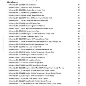 Puede incluir: Una p&aacute;gina de manual con una lista de referencias t&eacute;cnicas, incluyendo pruebas de sensores y teor&iacute;as de circuitos. El texto es negro sobre fondo blanco, con n&uacute;meros de p&aacute;gina a la derecha. El sitio web greenfarmmanuals.com es visible.