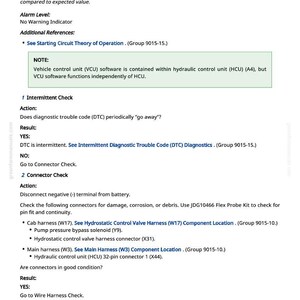 Op de afbeelding: Een pagina uit een technisch handboek met de titel "521806.05 - HST Bypass Soleno&iuml;de". Het bevat diagnostische instructies, alarmniveaus en connectorcontroles voor een voertuig.