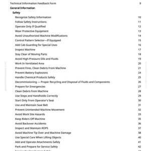 May include: A white page titled "Table of Contents" with a list of safety topics. The list includes topics like "Wear Protective Equipment" and "Avoid Work Site Hazards". The page has a greenfarmmanuals.com watermark.