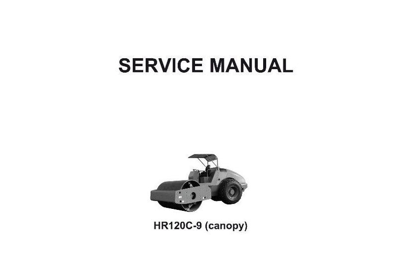 May include: A service manual cover featuring a grayscale image of a road roller with a canopy. The text "SERVICE MANUAL" is at the top, and "HR120C-9 (canopy)" is at the bottom.