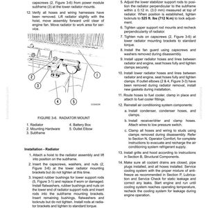 May include: A detailed diagram from a manual, showing the radiator mount with labeled components: radiator, mounting hardware, subframe, battery box, and outlet elbow. Includes instructions for installation and maintenance of the cooling system.