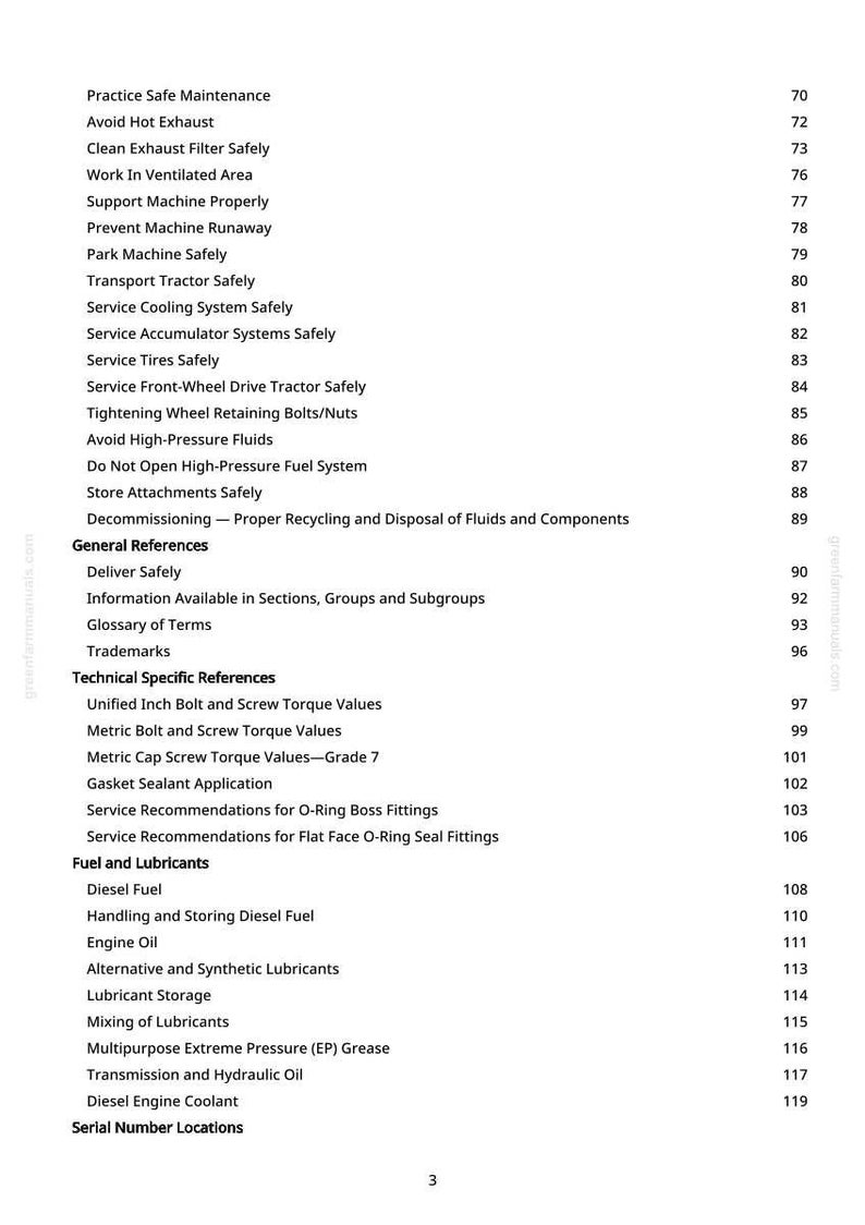 May include: A manual page detailing safety and maintenance procedures. The topics cover machinery operation, fuel, and lubricants. The page features a white background with black text and page numbers.
