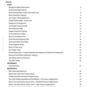Puede incluir: Una p&aacute;gina blanca de un manual titulada "Tabla de Contenidos". Enumera temas de seguridad como "Usar ropa protectora" y "Evitar fluidos a alta presi&oacute;n". El n&uacute;mero de p&aacute;gina es 2.