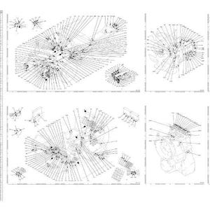 May include: A technical drawing featuring several diagrams and a large data table. The diagrams are intricate line drawings with labels and arrows. The table presents rows and columns of text and numerical data.