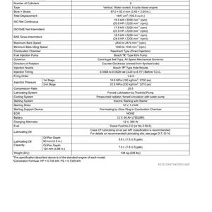 May include: A detailed specification sheet for a D1703-M-DI-E4B engine, including technical data such as bore x stroke (3.43 x 3.64 in), displacement (100.5 cu in), and fuel type. The document also lists the engine's weight as 326 lbs.