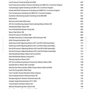May include: A printed page with a list of automotive parts and their corresponding numbers. The list includes components like turbochargers, pumps, and sensors, with a greenfammanuals.com watermark.