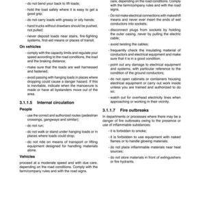 May include: A page from a safety manual with text about lifting, electricity, and fire safety. The document includes numbered sections and bullet points detailing safety procedures and guidelines for various workplace scenarios.