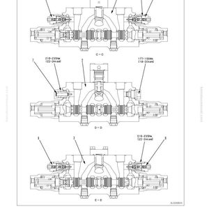 May include: Technical diagram of a mechanical component, featuring detailed views with labels and measurements in Nm and kpm. The image shows three different sections of the component, with arrows indicating specific parts and their specifications. The text "10 Structure, function and maintenance standard" is at the top.