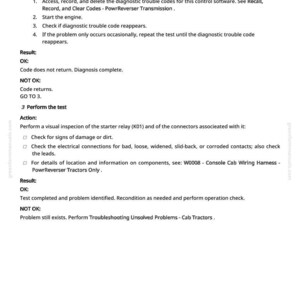 Puede incluir: Una p&aacute;gina blanca de un manual con texto negro que detalla los c&oacute;digos de problemas de diagn&oacute;stico, las acciones y los resultados. Las instrucciones incluyen la comprobaci&oacute;n de c&oacute;digos, el arranque del motor y la inspecci&oacute;n del rel&eacute; de arranque. El n&uacute;mero de p&aacute;gina 195 est&aacute; en la parte inferior.