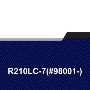 May include: A service manual with the title "SERVICE MANUAL" in large, bold, black text at the top. Below, the text "R210LC-7(#98001-)" is displayed. The background is a dark blue with white diagonal lines.